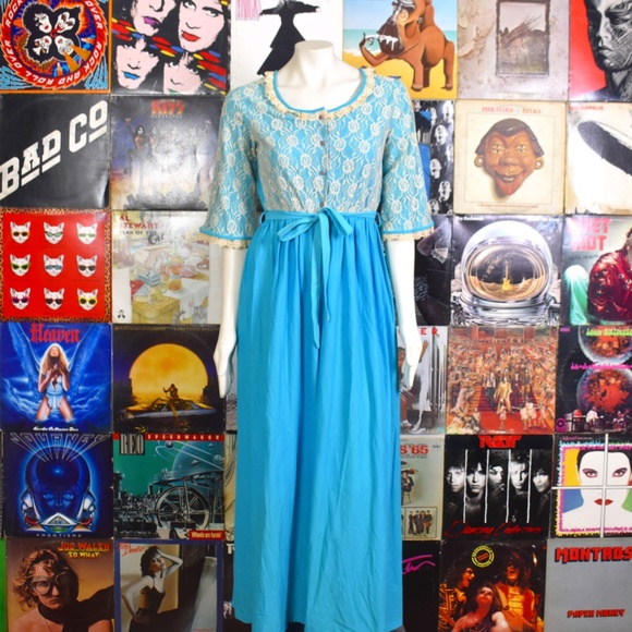 Queens Way Pants - SOLD 70s Queens Way To Fashion Wide Leg Jumpsuit Womens Vintage Blue Lace Romper